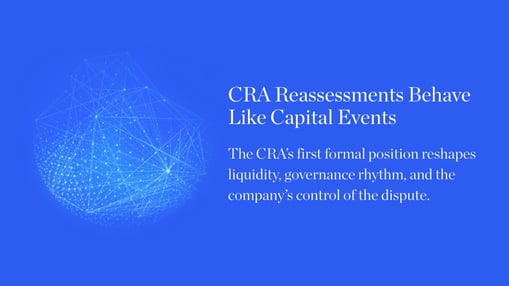 Counter Sphere 1 Image, with “CRA Reassessments Behave Like Capital Events” title text, Counter Tax Litigators LLP: strategic leadership in complex CRA disputes. 