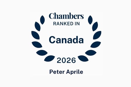Chambers Canada Ranking Badge, Peter Aprile Recognized Among Canada’s Top Tax Litigators, demonstrating tax litigation expertise and track record of credible outcomes