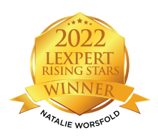 Lexpert 2022 Rising Star award for Natalie Worsfold, recognizing her excellence in tax litigation.