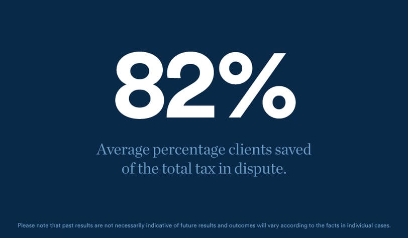 82% = Average percentage clients saved of the total tax in dispute.