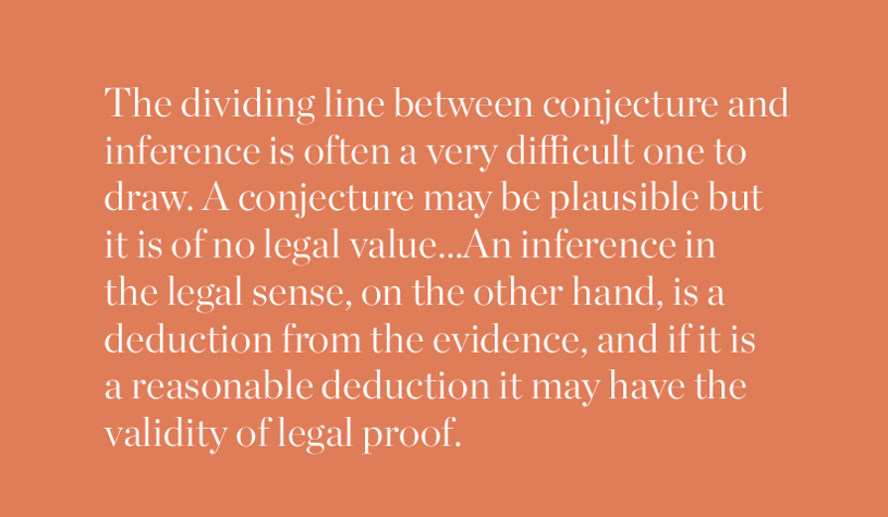 The dividing line between conjecture and inference is often a very difficult one to draw...