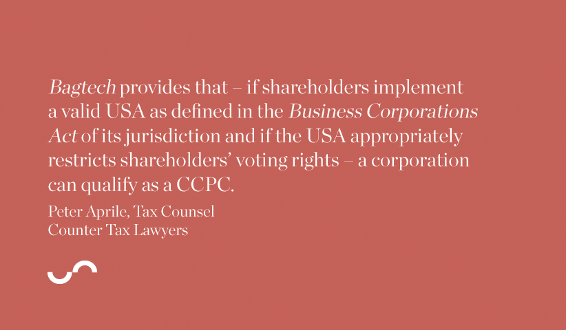 Bagtech provides that a corporation can qualify as a CCPC.