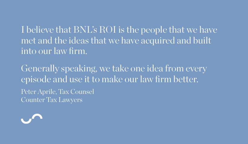 Generally speaking, we take one idea from every episode and use it to make our law firm better.