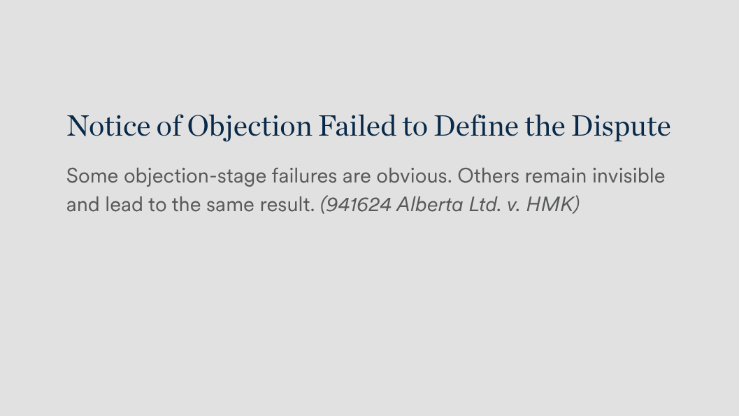 Notice of Objection Failed to Define the Dispute