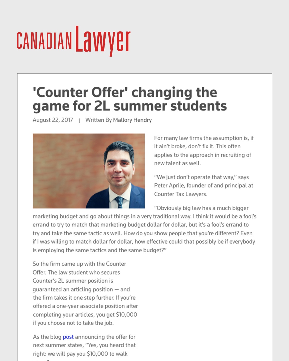 'Counter Offer' changing the game for 2L summer students