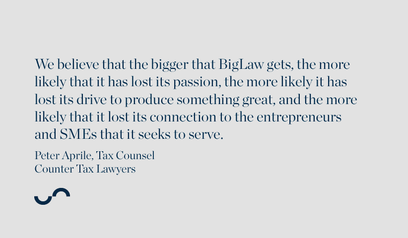We believe that the bigger that BigLaw gets, the more likely that it has lost its passion...